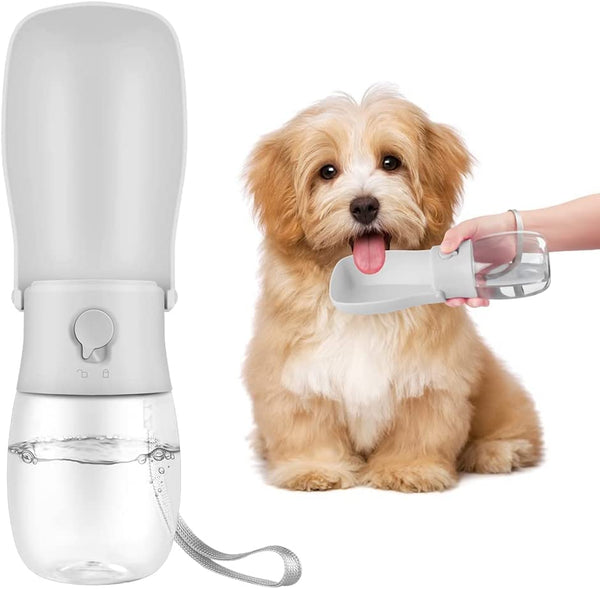 "Foldable Dog Water Bottle: Compact, Lightweight and Convenient for Walking, Traveling, and Hiking - 10 Oz (White)"