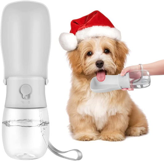 "Foldable Dog Water Bottle: Compact, Lightweight and Convenient for Walking, Traveling, and Hiking - 10 Oz (White)"